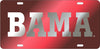 Alabama Crimson Tide Mirror Car Tag Red W/ Silver Bama Laser Cut License Plate
