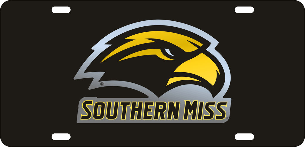 Southern Miss Golden Eagles Mirror Acrylic Car Tag Black W/ Domed Eagle Logo
