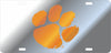 Clemson Tigers Mirror Acrylic Car Tag Silver W/ Orange Paw Logo Laser Cut Inlaid