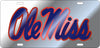 Ole Miss Rebels Mirror Acrylic Car Tag Silver W/Blue Script Logo Red Laser