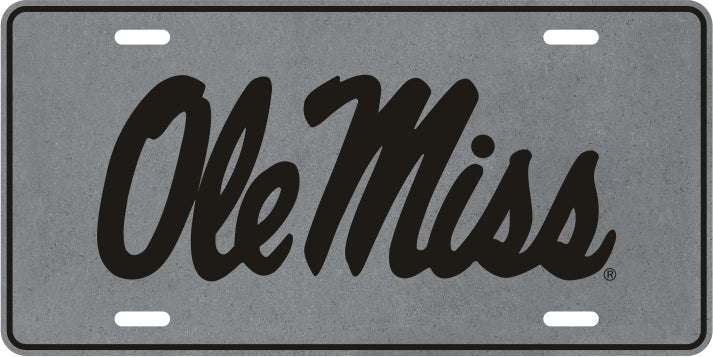 Ole Miss Rebels Car Tag Gray W Black Script Logo Metal