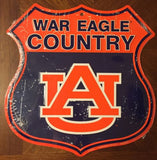 Auburn Tigers Shield War Eagle Country Embossed Metal Sign