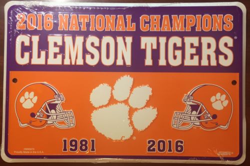 Clemson University Tigers 2016 National Champions 12X8" 1981 Metal Football Sign