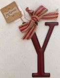 Mud Pie Tin Initial Y Decorative Hanging Ornament Burlap Red Bow New