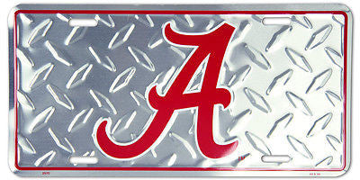 Alabama Crimson Tide Mirror Car Tag Silver W/ Red Bama Laser Cut License Plate