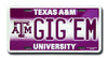 Texas A&M University Plate Gig 'Em