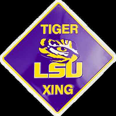 Lsu Tigers 12 X 12" Embossed Metal Tiger Xing Crossing Sign Louisiana State
