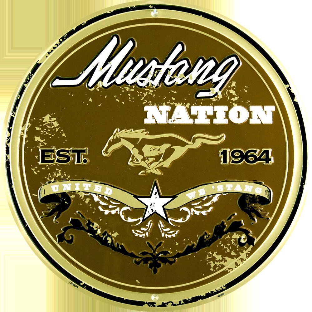 Mustang Nation United We Stand 12" Round Metal Retro Sign