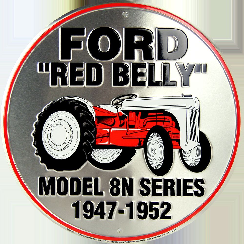 Ford Red Belly Tractor 12" Round Metal Retro Sign Model 8N Series 1947-1952