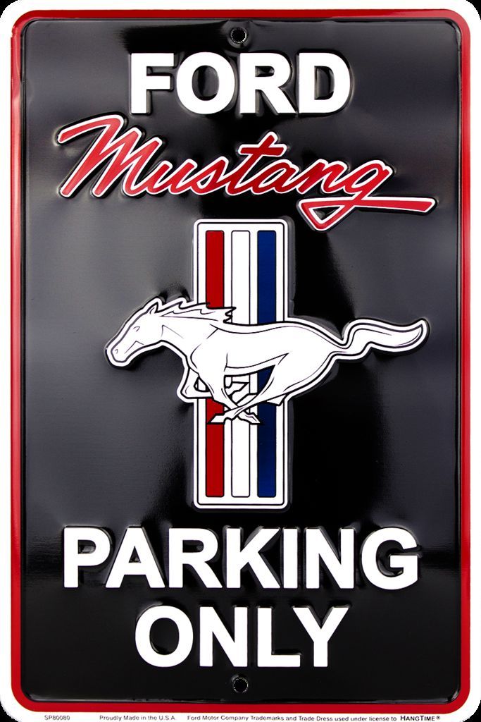 Ford Mustang Parking Only Metal Embossed Sign Pony Logo Black