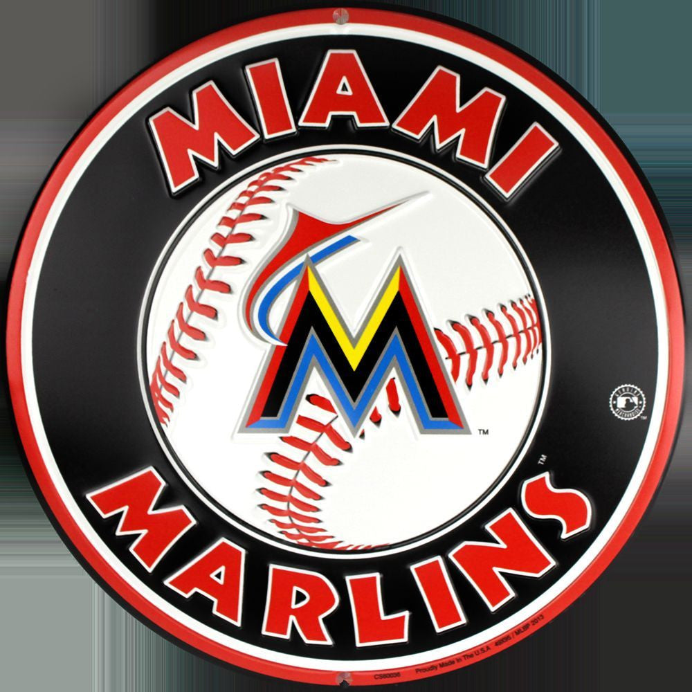 Miami Marlins Round Metal Baseball Sign