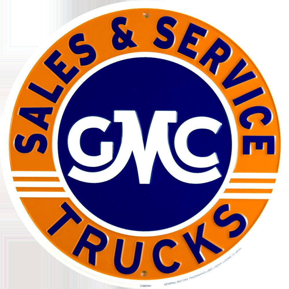 Gmc Sales & Service Trucks 12" Round Metal Embossed Retro Sign