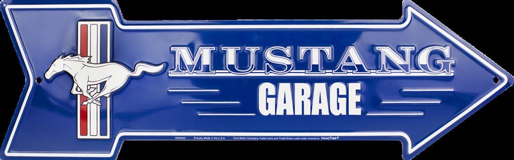 Mustang Garage Metal Embossed Arrow Sign
