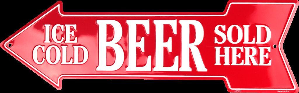 Ice Cold Beer Sold Here Embossed Metal Arrow Sign
