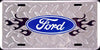 Ford Logo Diamond License Plate Metal Black Flame Embossed