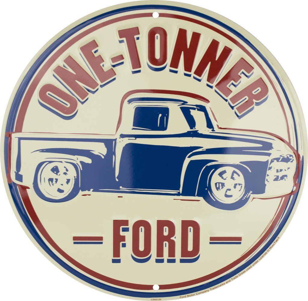 Ford One Tonner 12" Round Metal Tin Embossed Retro Sign