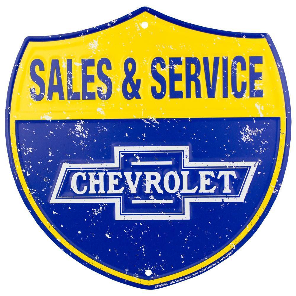 Chevrolet Sales & Service 12" Round Metal Tin Embossed Retro Sign