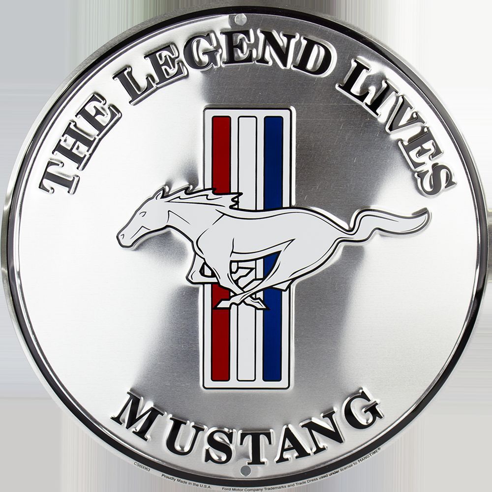 Mustang The Legend Lives 12" Round Metal Retro Sign