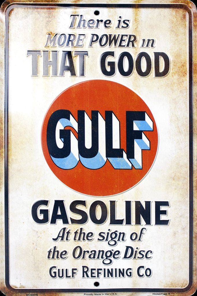 Gulf Motor Oil & Gasoline Thermometer Embossed Metal Sign Man Cave