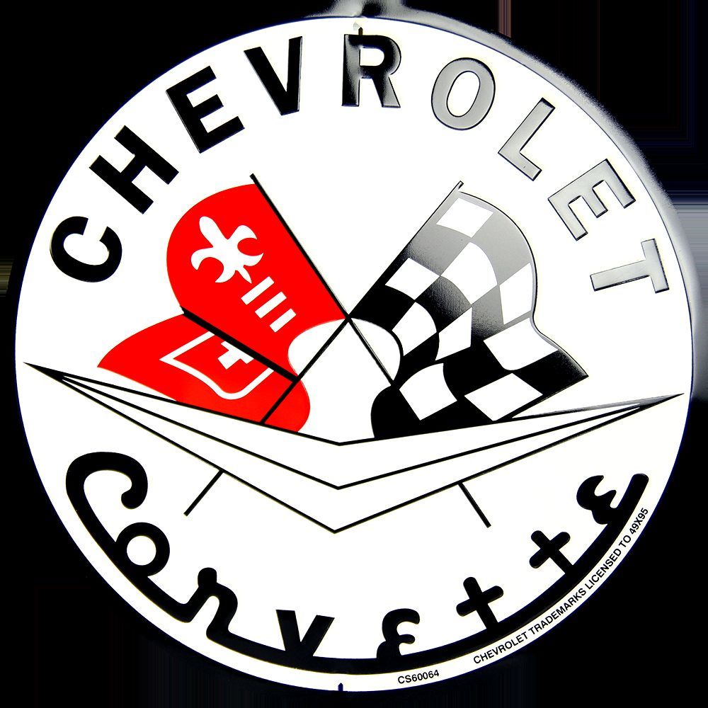 Chevrolet Corvette 12" Round Embossed Metal Sign