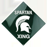 Michigan State University Embossed Metal Spartan Xing Crossing Sign