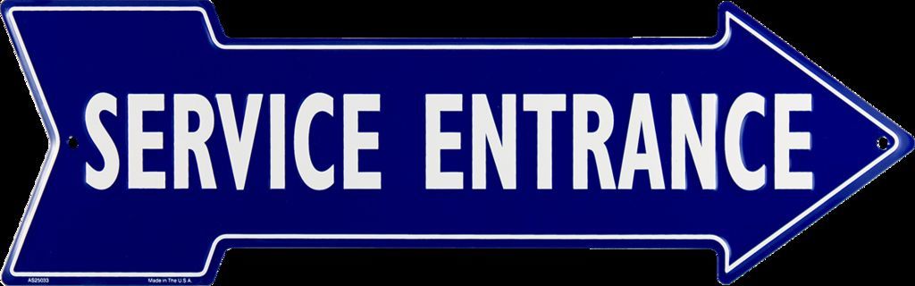 Service Entrance Embossed Metal Arrow Sign