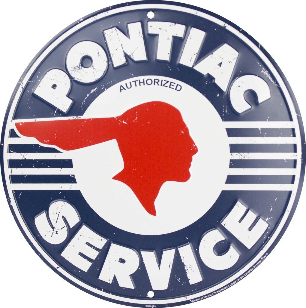 Pontiac Service 12" Round Metal Embossed Retro Sign