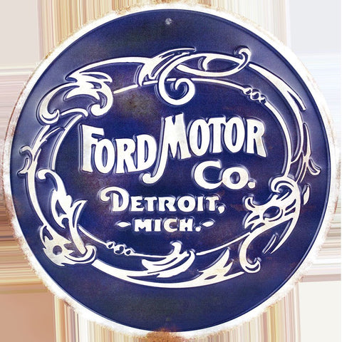 Ford Genuine Parts 12" Round Diamond Tin Embossed Sign