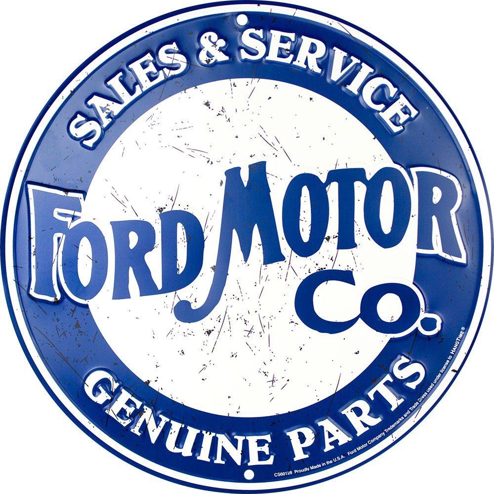 Ford Motor Co. Sales & Service 12" Round Metal Retro Embossed Sign Genuine Parts