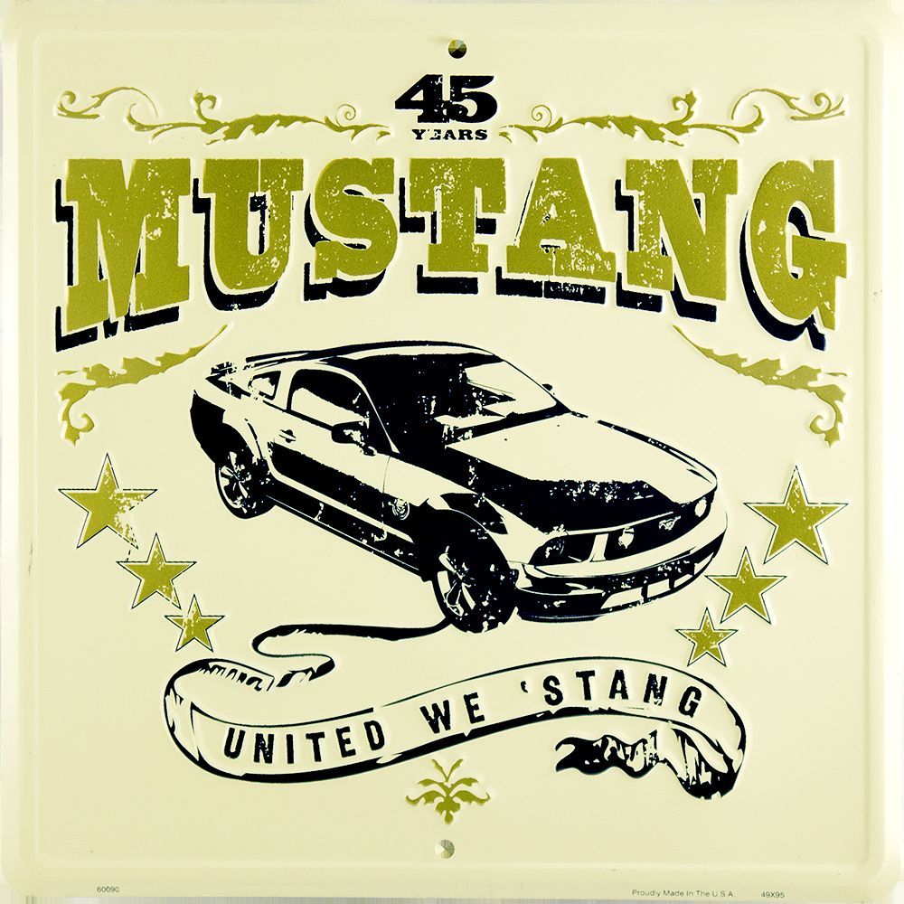Ford Mustang United We Stand Metal Embossed Sign 45 Years
