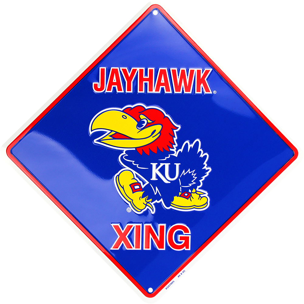 Kansas Jayhawks 12 X 12" Embossed Metal Jayhawk Xing Crossing Sign