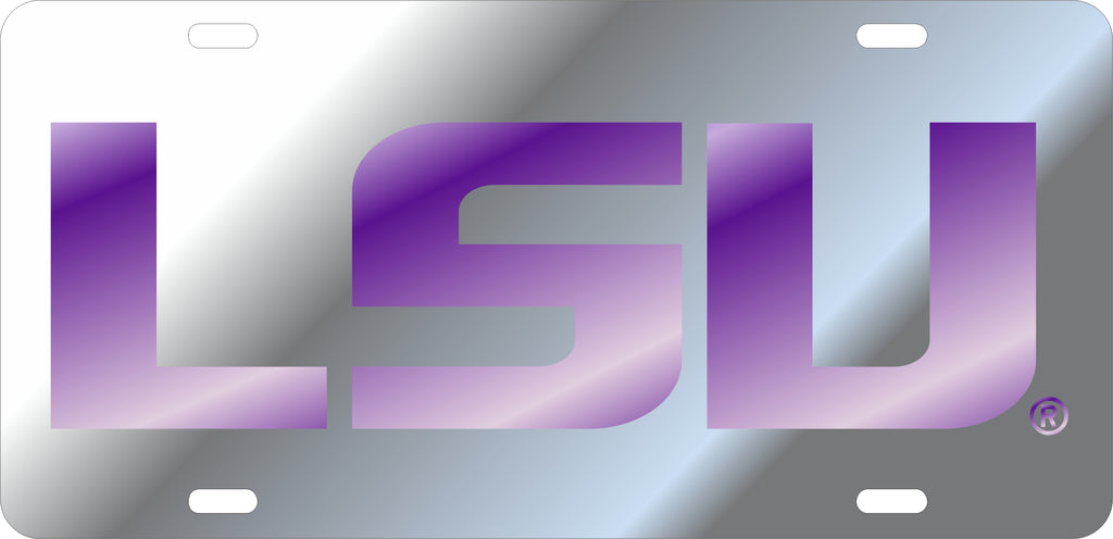 Lsu Tigers Mirror Acrylic Car Tag Silver W/ Purple New Lsu Logo Laser Cut Inlaid