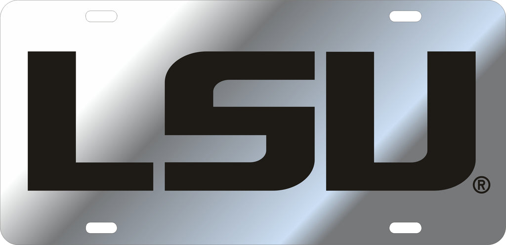 Lsu Tigers Mirror Acrylic Car Tag Silver W/ Black New Lsu Logo Laser Cut Inlaid