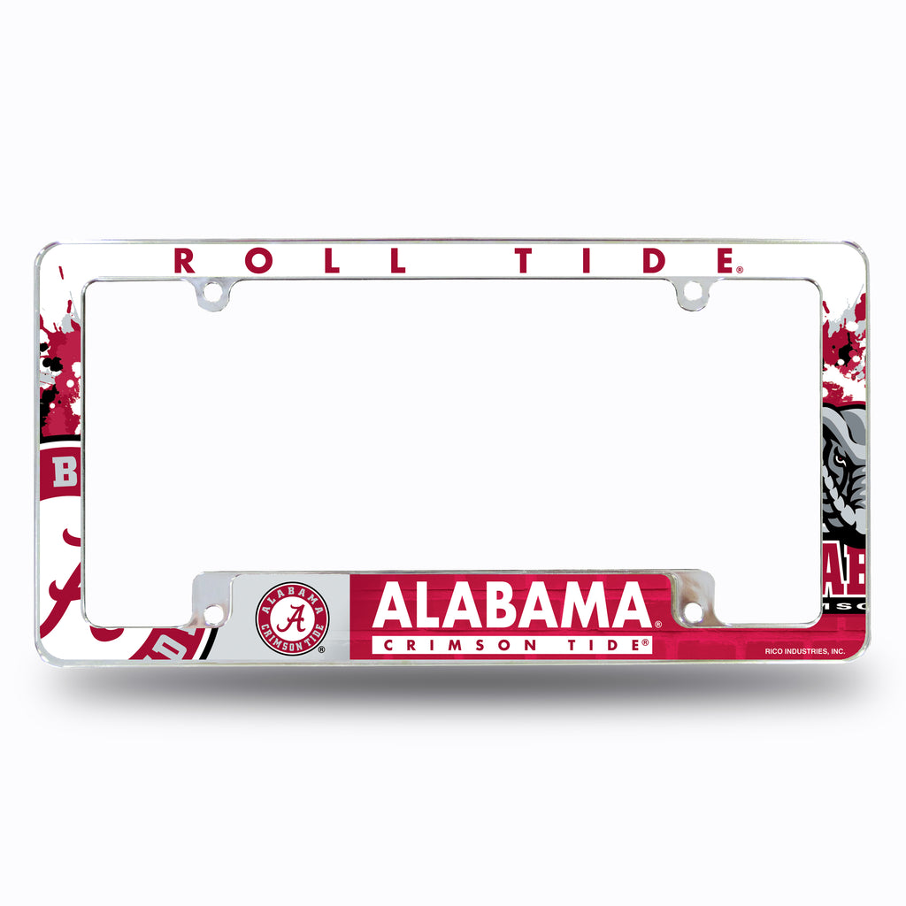 ALABAMA CRIMSON TIDE CHROME LICENSE PLATE FRAME ALL OVER TAG COVER AUTO AFC