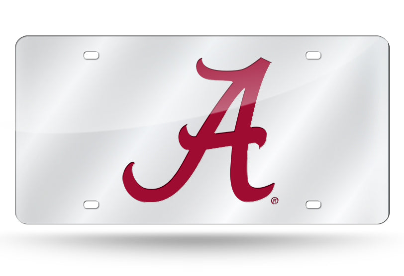 Alabama Crimson Tide Laser Mirror Car Tag Silver