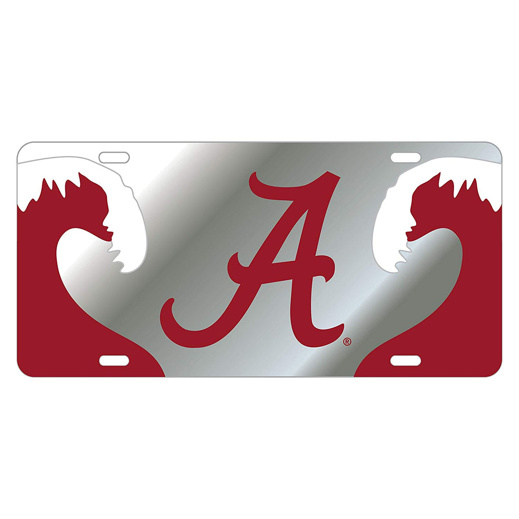 Alabama Crimson Tide Mirror Car Tag License Plate Silver Red A Wave University Auto