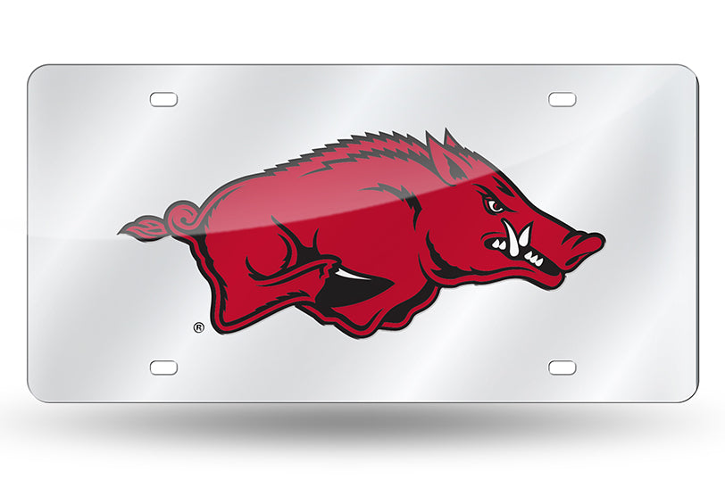 Arkansas Razorbacks Silver Mirror Car Tag Plate