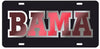 Alabama Crimson Tide Mirror Car Tag Black W/ Red Bama Silver Outline Laser Cut