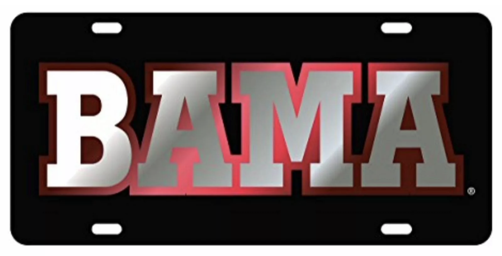 Alabama Crimson Tide Mirror Car Tag Black W/ Silver Red Bama Laser Cut Acrylic
