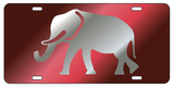 Alabama Crimson Tide Mirror Car Tag Red W/ Silver Elephant Laser Cut Acrylic