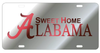 Alabama Crimson Tide Mirror Car Tag Silver W/ Red Sweet Home Alabama Laser Cut