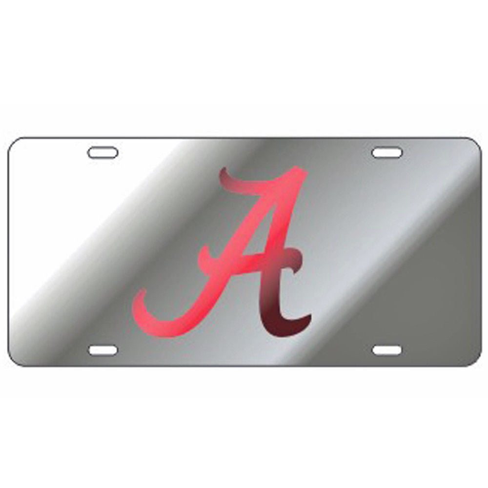 Alabama Crimson Tide Mirror Car Tag License Plate Silver Red A Craftique