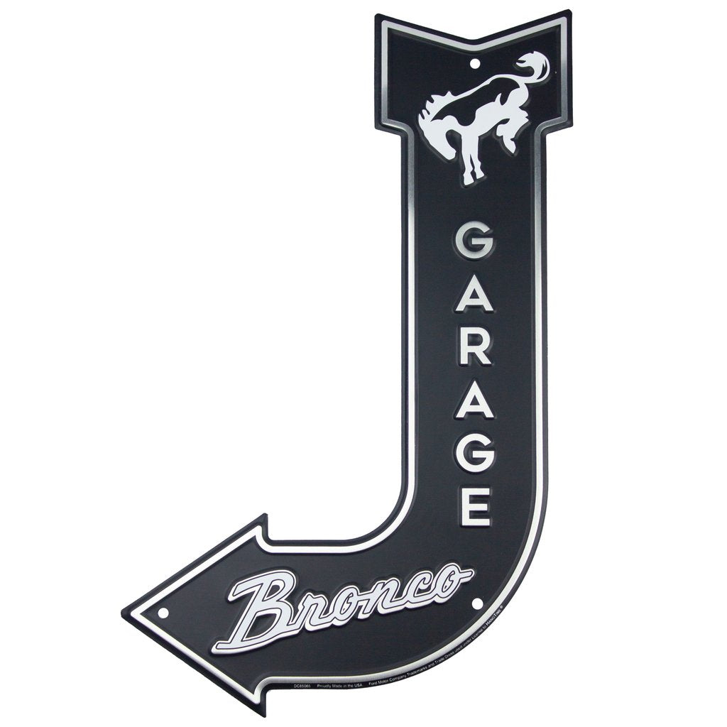 Ford Bronco Garage J Arrow Metal Embossed Sign