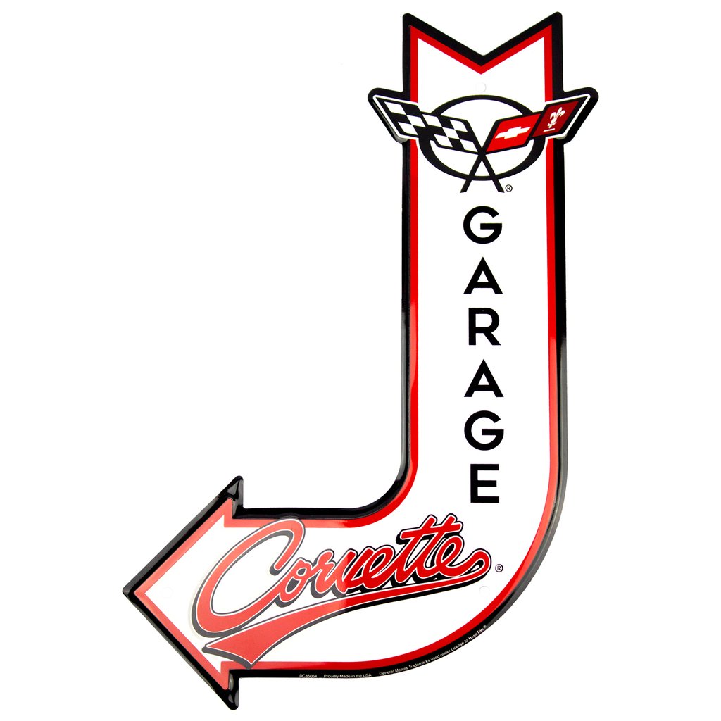 Chevrolet Corvette Garage J Arrow Metal Embossed Sign