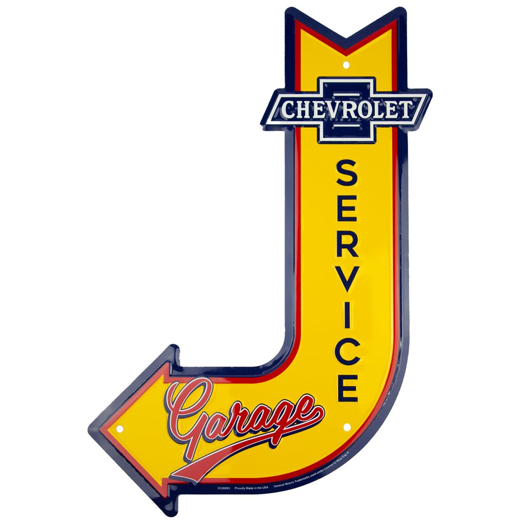 Chrevolet Service Garage Metal J Arrow Sign Embossed