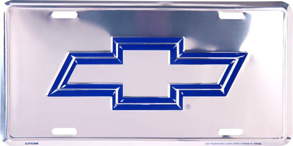 Chevrolet Bowtie Blue Logo Chrome License Plate Metal Sign Embossed Chevy Car