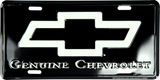 Chevrolet Genuine Bowtie License Plate Metal Black Silver Sign Embossed