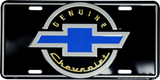 Chevrolet Genuine Bowtie License Plate Metal Black Blue Silver Sign Embossed