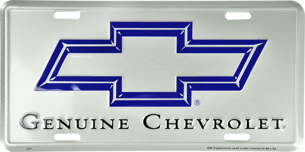 Chevrolet Genuine Bowtie Logo License Plate Metal Painted Silver Sign Embossed
