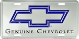 Chevrolet Genuine Bowtie Logo License Plate Metal Painted Silver Sign Embossed